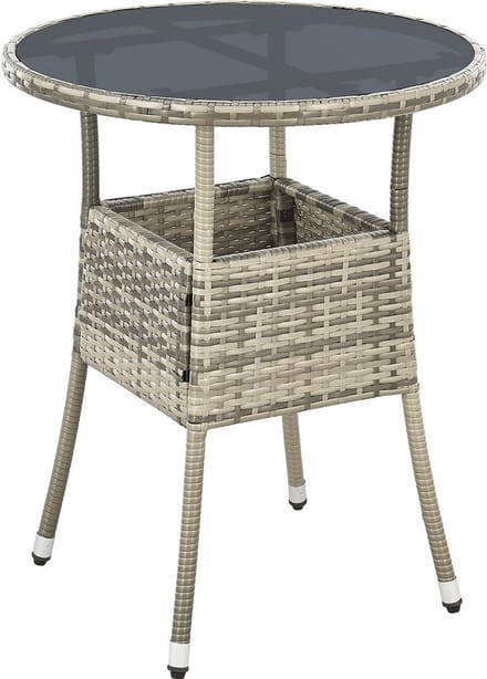 Juskys Polyrotan Tuintafel / Bijzettafel / Balkontafel Yoro - Rond - 60 cm - Grijs - Incl. Glasplaat