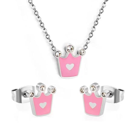 Welovesilver - sieradenset - chirurgisch staal - kroon & hart - 6x6x3 cm