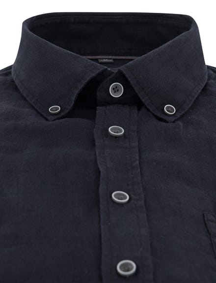 Overhemd zwart Casa Moda borstzak button-down collar wit omlijnde knopen