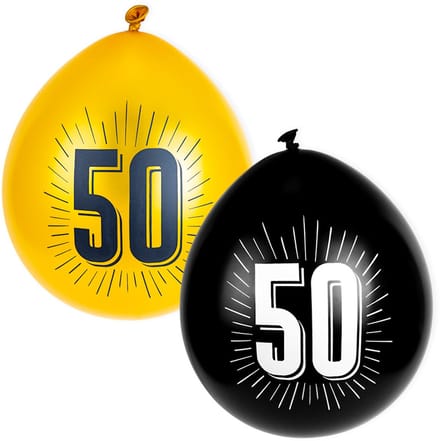 Ballonnen met getal | 50 jaar | 8 stuks | Zwart en Goud