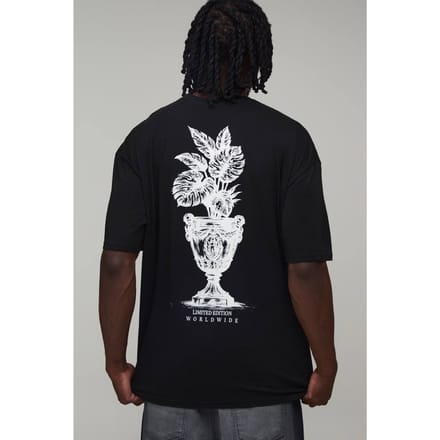 Lang Zwart Oversized T-shirt Met Palmboom Ruggengraat Print | Black | Size Small