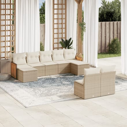 vidaXL - 9-delige - Loungeset - met - kussens - poly - rattan - beige