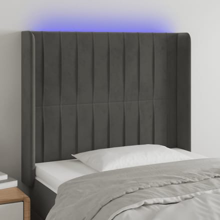 vidaXL - Hoofdbord - LED - 83x16x118/128 - cm - fluweel - donkergrijs
