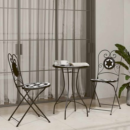 vidaXL - Bistroset - mozaïek - ijzer - en - keramiek - zwart - en - wit