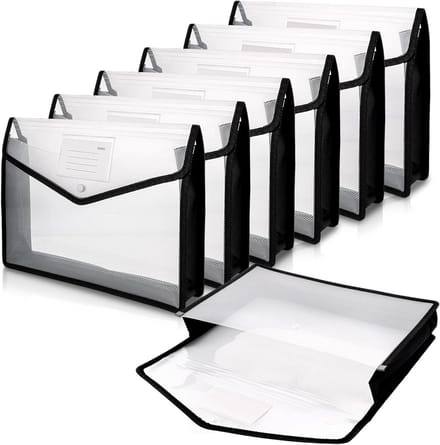 Set van 8 A4 Document Compartimenten, Plastic Verzamelmappen, Projectmappen met Drukknop voor Kantoor, School en Reizen, Zwart