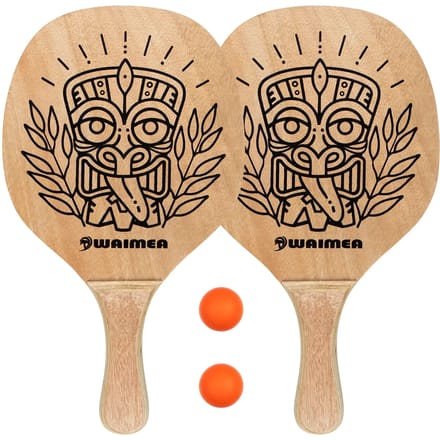 Waimea Beach Peddelbal Set met Houten Grip - Blank/Zwart/Fluororanje