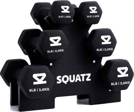 Squatz dumbell Set - 1.3 t/m 3.6 Kg - Gewichten- 3 Paar - Zwart