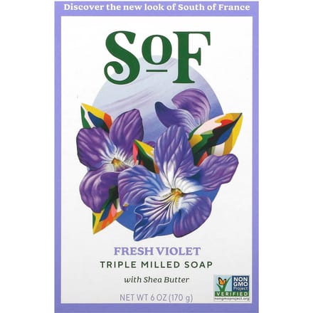 SoF, Triple Milled Soap Bar, with Shea Butter, Fresh Violet, 6 oz (170 g) blue
