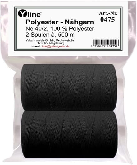 2 Rollen Zwarte Polyester Naaigaren voor Naaimachine 1000m Totaal