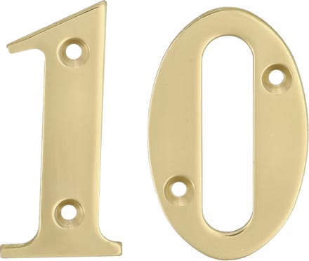 AMIG Huisnummer 10 - massief messing - 10cm - incl. bijpassende schroeven - gepolijst - goudkleur