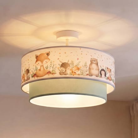 Duolla Boho-plafondlamp voor kinderen, saliegroen/bonte kleuren, Ø 40 cm, textiel, E27