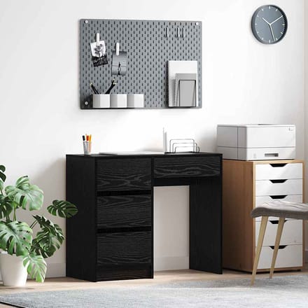 vidaXL - Bureau - Zwart - Eiken - Bewerkt - hout - 90 - x - 37.5 - x - 75 - cm
