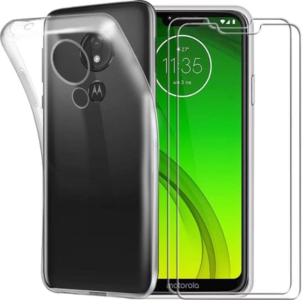 Silicone hoesje transparant met 2 Pack Tempered glas Screen Protector Geschikt voor: Motorola Moto G7 plus