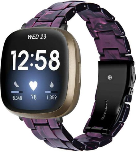 Strap-it Resin smartwatch bandje - geschikt voor Fitbit Sense / Fitbit Versa 3 - zwart/paars