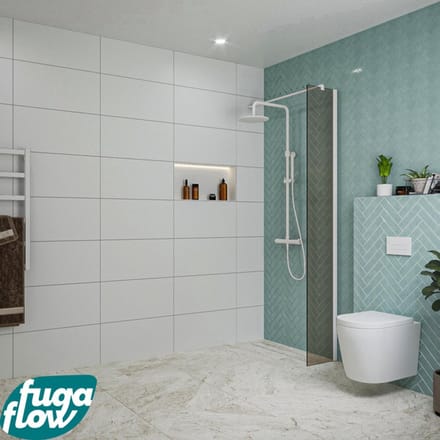 FugaFlow Eccelente Vetro inloopdouche badkamer - 30x200cm - rookglas - wandarm - mat wit