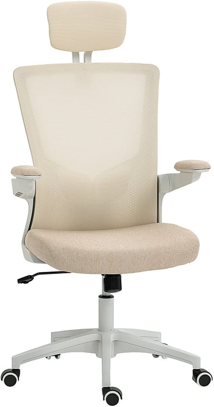 Ergo. Bureaustoel - Verstelbaar Lendenst - Hoofds - 60x63x120cm - Beige