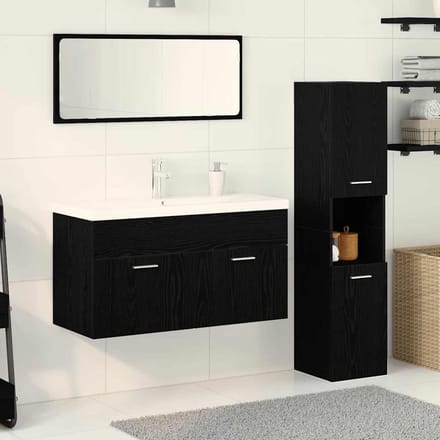vidaXL - Badkamermeubel - Set - 4 - st - Zwart - Eiken - Bewerkt - hout
