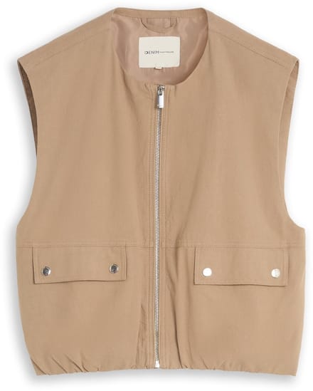 Tom Tailor Denim - Losvallend vest met zakken - Maat L - Mink Beige