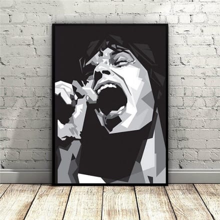 Allernieuwste.nl® Canvas Schilderij * Mick Jagger Rolling Stones Art * - Modern Grafisch - zwart-wit - 50 x 75 cm