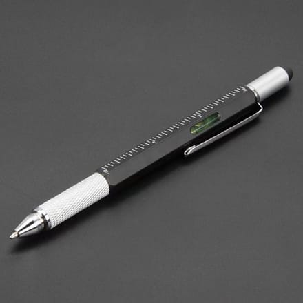7 in 1 Multifunctionele Balpen Met Moderne Handheld Tool Meet Technische Liniaal Schroevendraaier Touchscreen Stylus Waterpas zwart