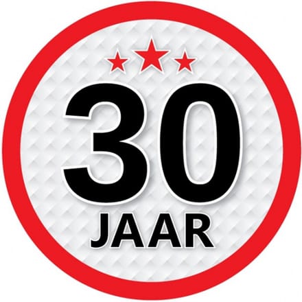 30 jaar leeftijd sticker - rond - Dia 15 cm - 30 jaar verjaardag - jubileum - leeftijd versiering