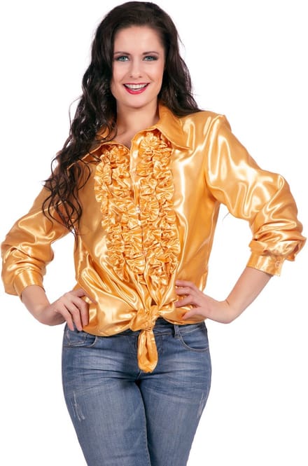 Ruchesblouse satijn goud Kevin - Maat 54