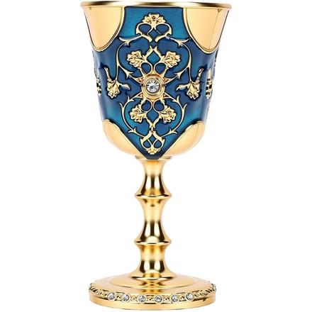 Middeleeuwse Kelk Blauw Email Goudkleurig Strass Ingelegd Multifunctioneel Vintage Middeleeuwse Wijnbeker beige