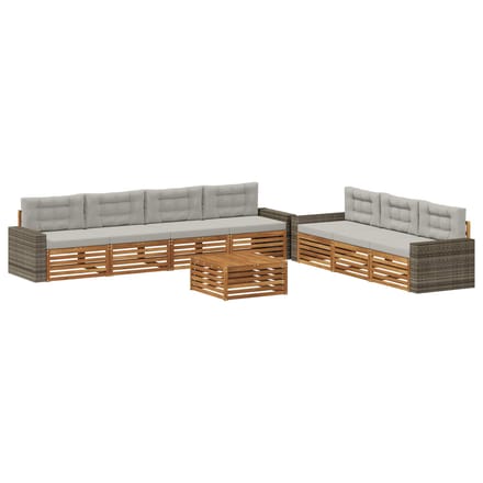 vidaXL - Buiten - bank - set - 8 - st - Naturel - en - lichtgrijs - Polyester