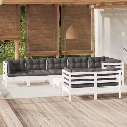 vidaXL - 9-delige - Loungeset - met - kussens - massief - grenenhout - wit