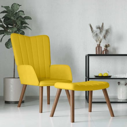 vidaXL - Relaxstoel - met - voetenbank - fluweel - mosterdgeel