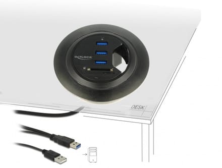 Delock In-Desk Hub 3 Port USB 3.0 + 2 Slot SD Card Reader
