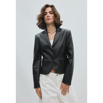 Stradivarius Kort getailleerd colbert met leereffect  Zwart XS