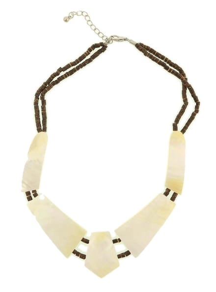 Behave® Ketting bruin crème kleur van schelp en hout - 42 cm