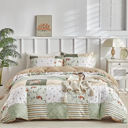 Patchwork Dekbedovertrek Groen 220x240 cm - 3-Delige Set Microvezel
