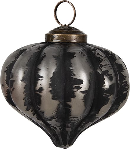Clayre & Eef Kerstbal Overig Ø 8x8 cm Zwart Grijs Glas Kerstballen