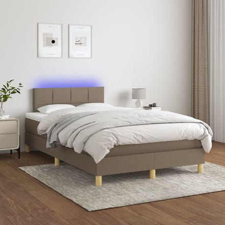 vidaXL - Boxspring - met - matras - en - LED - stof - taupe - 120x200 - cm