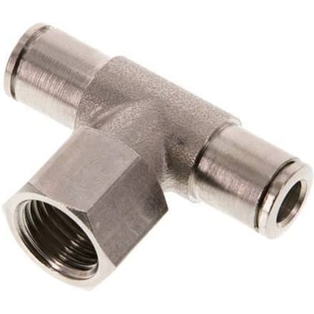 6mm x G1/4'' inline T-stuk Messing Insteekfitting Binnendraad Draaibaar NBR
