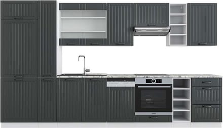 Vicco Fame-Line Complete keukeneenheid – 355 cm, WB Marmer Antraciet landhuis/wit