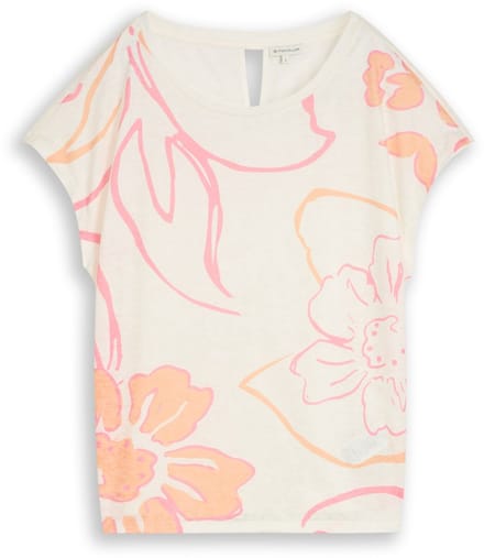 Tom Tailor - T-shirt met bloemenprint - Maat XL - Whisper White