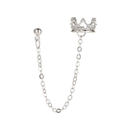 Oorbel met kroon ear cuff eraan | zilver gekleurd