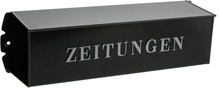 Metalen krantenbox voor buitenbevestiging met reliëf letters