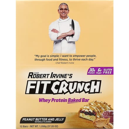 FITCRUNCH, Barres de Pâtisserie Protéinées Whey, Beurre de Cacahuète et Gelée, 12 Barres, 3,10 oz (88g) Chaque