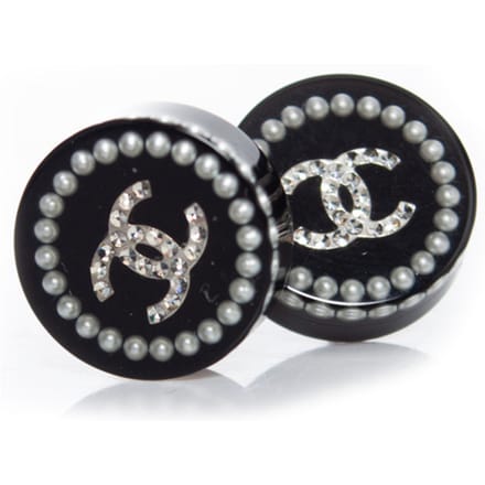 Chanel ronde oorbellen met parels en rhinestones
