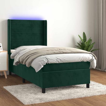 vidaXL - Boxspring - met - matras - en - LED - fluweel - donkergroen - 90x200 - cm