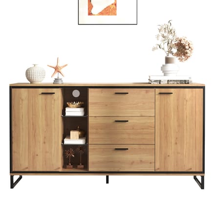 Sideboard 160 cm - Met 16 Kleuren LED Lichteffecten - 3 Lades & Moderne Houtlook