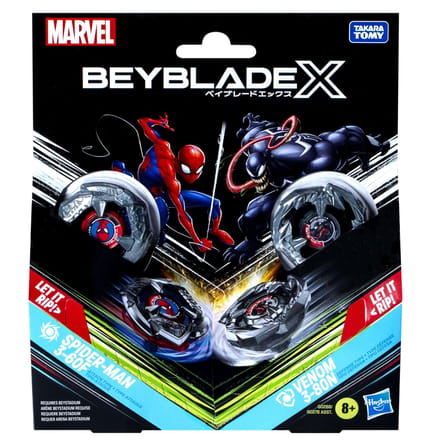 Beyblade X Marvel-collab, Spider-Man 3-60F vs. Venom 3-80N, multipackset, leeftijd 8+
