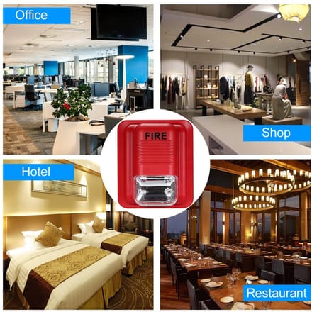 Brandalarmwaarschuwing Strobe Sirene Hoorngeluid & Strobe Alert Beveiligingssysteem voor thuiskantoor Hotel rood