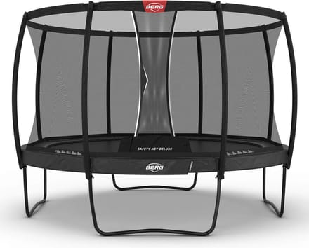 BERG Champion Regular 380 Trampoline Op Poten - Rond - Safety Net Deluxe - AirFlow Pro Springdoek - TwinSpring - Grijs