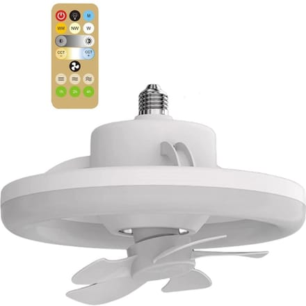 Dimbare plafondventilator met licht, E27 LED-kroonluchter 360 graden draaibaar met afstandsbediening, 3 windsnelheden, voor wit