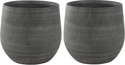 Ter Steege Plantenpot/bloempot - 2x - keramiek - modern - grijs - D36 x H32 cm